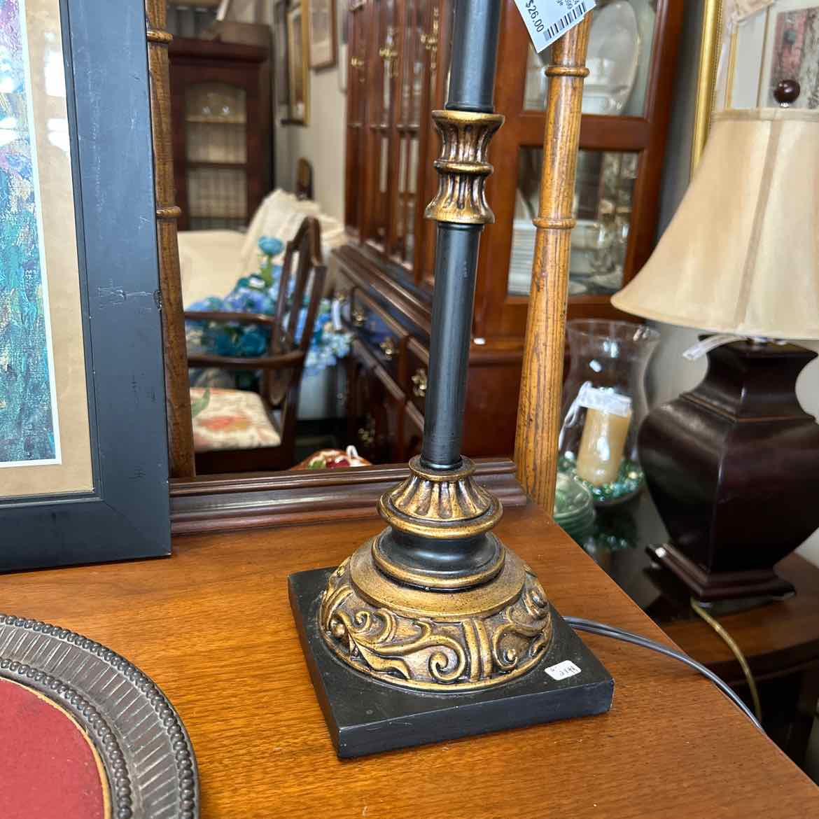 Tall Metal Sofa Lamp w/Brown Fringe Shade