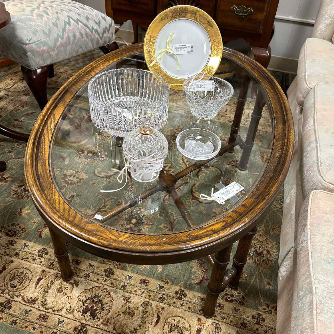 Oval Wood & Glass Coffee Table