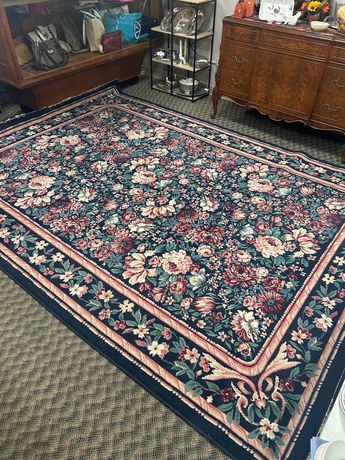 8x10 Dark Blue Floral Rug AS IS