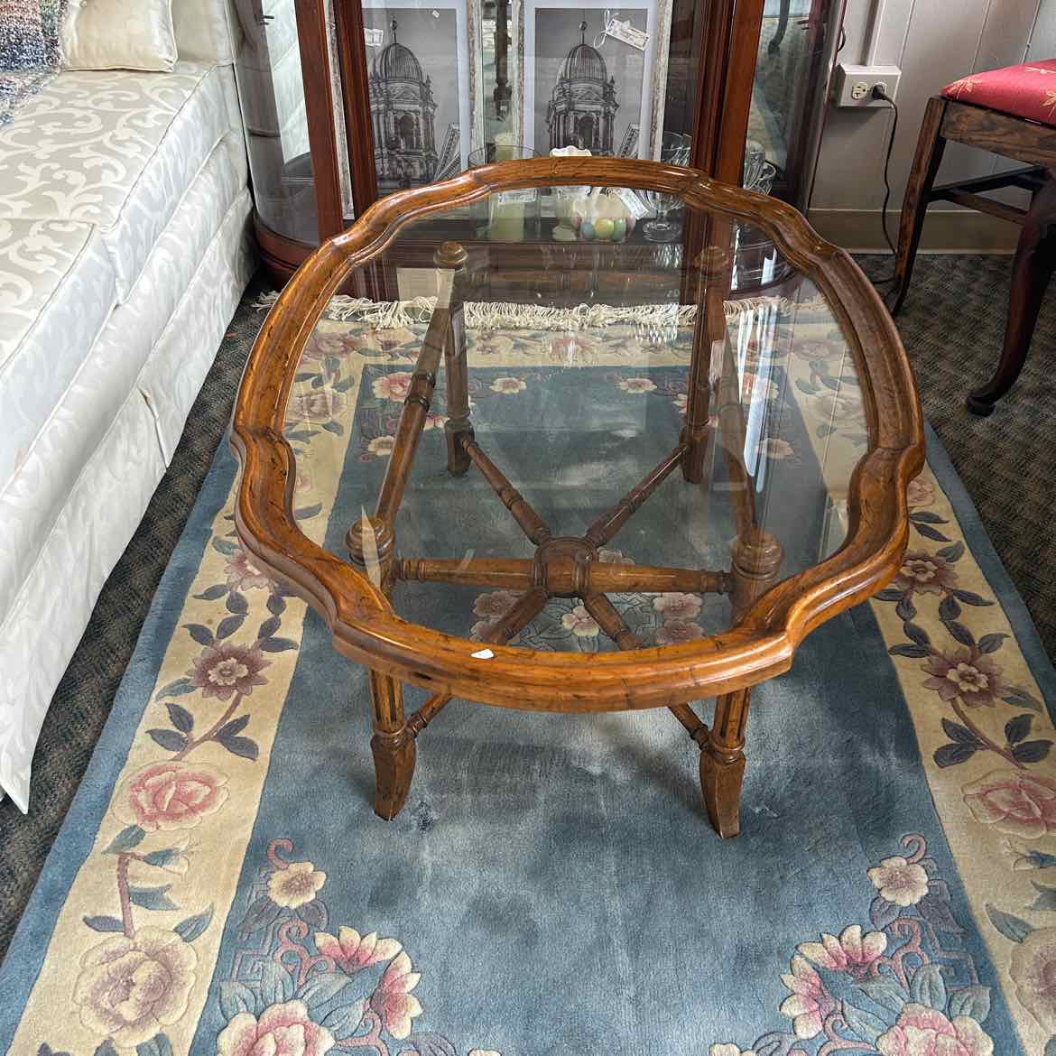 Glass Top Coffee Table w/Wood Legs