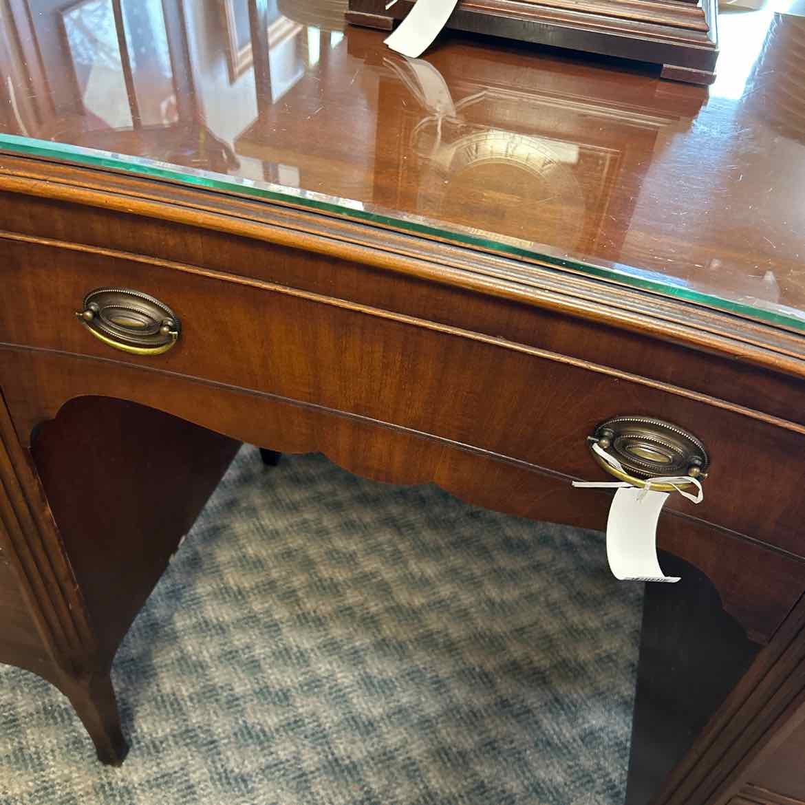 Desk w/Glass Top & Brass Handles