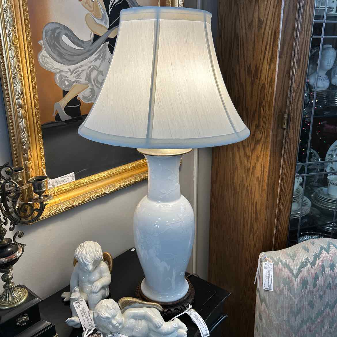 Gray Lamp w/Embossed Flowers