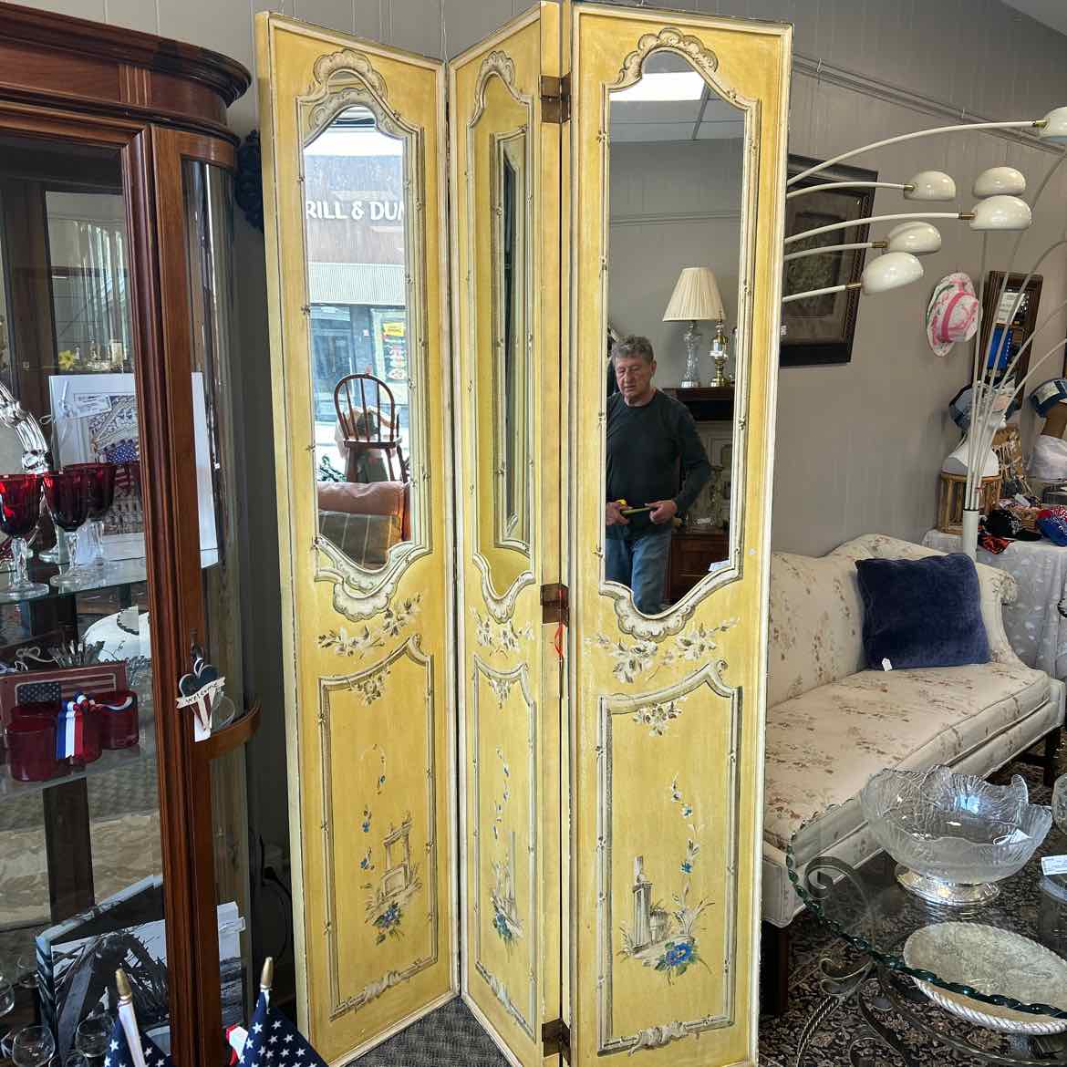 Yellow Painted & Mirror Room Divider