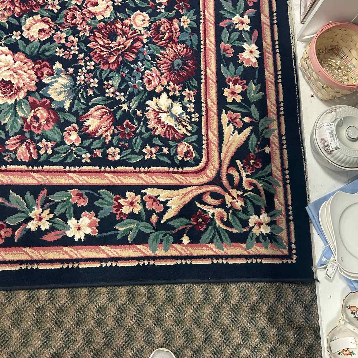 8x10 Dark Blue Floral Rug AS IS