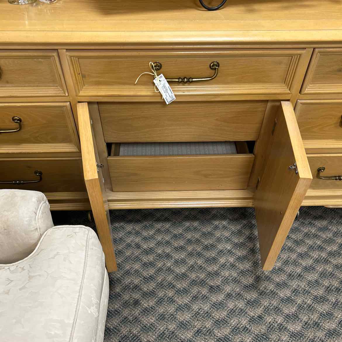 Long Blond Wood Dresser w/Mirror