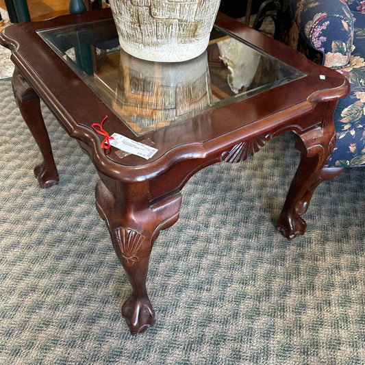 Glass Top Dark Wood End Table