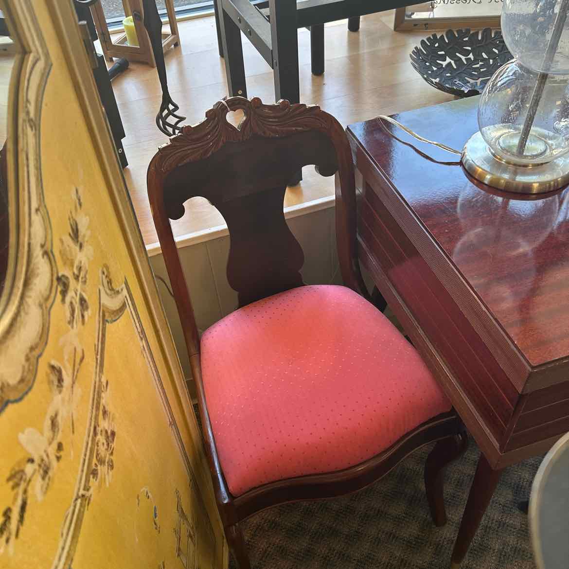 Vintage Wood Chair w/Rose Fabric Seat