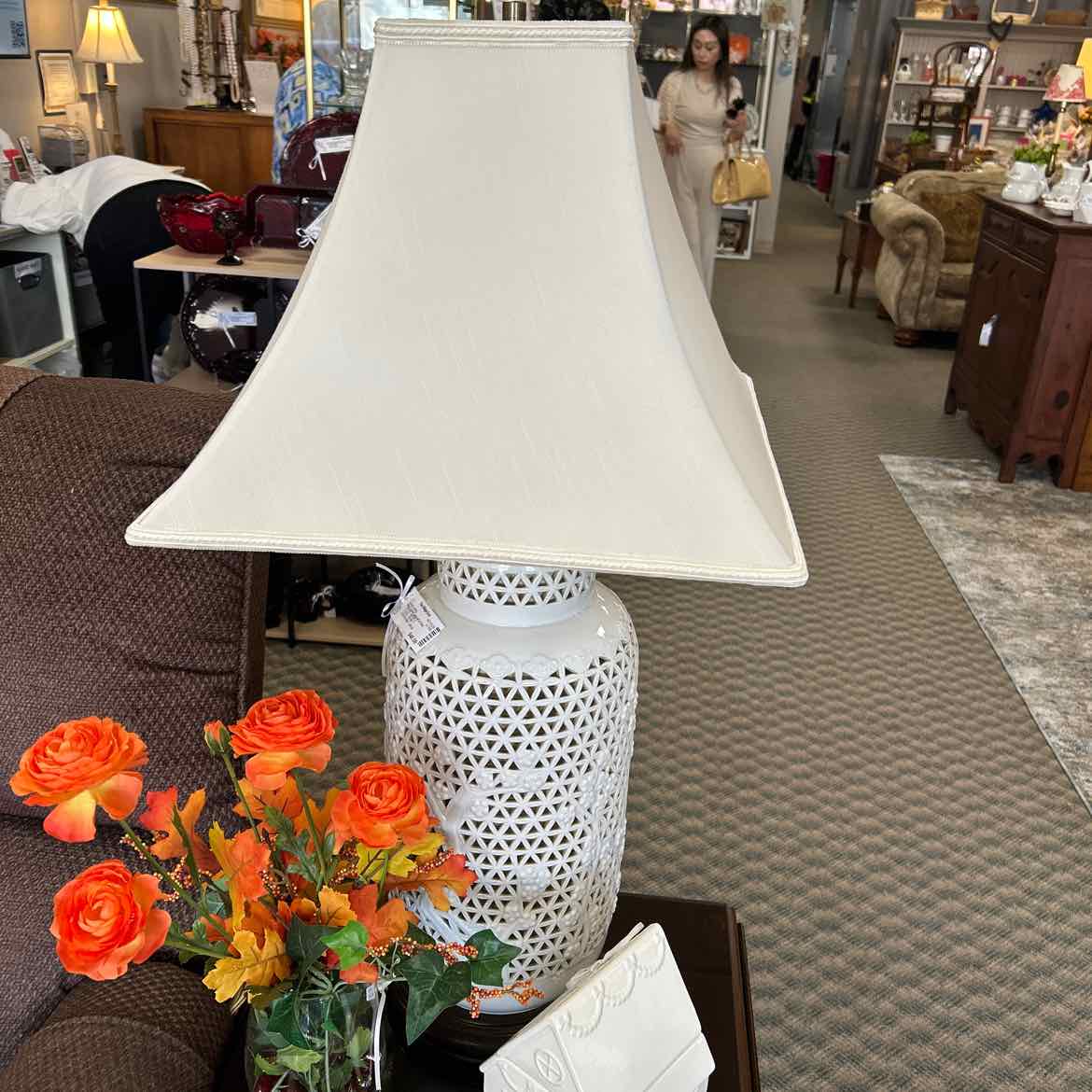 White Ceramic Lamp w/Cut Outs