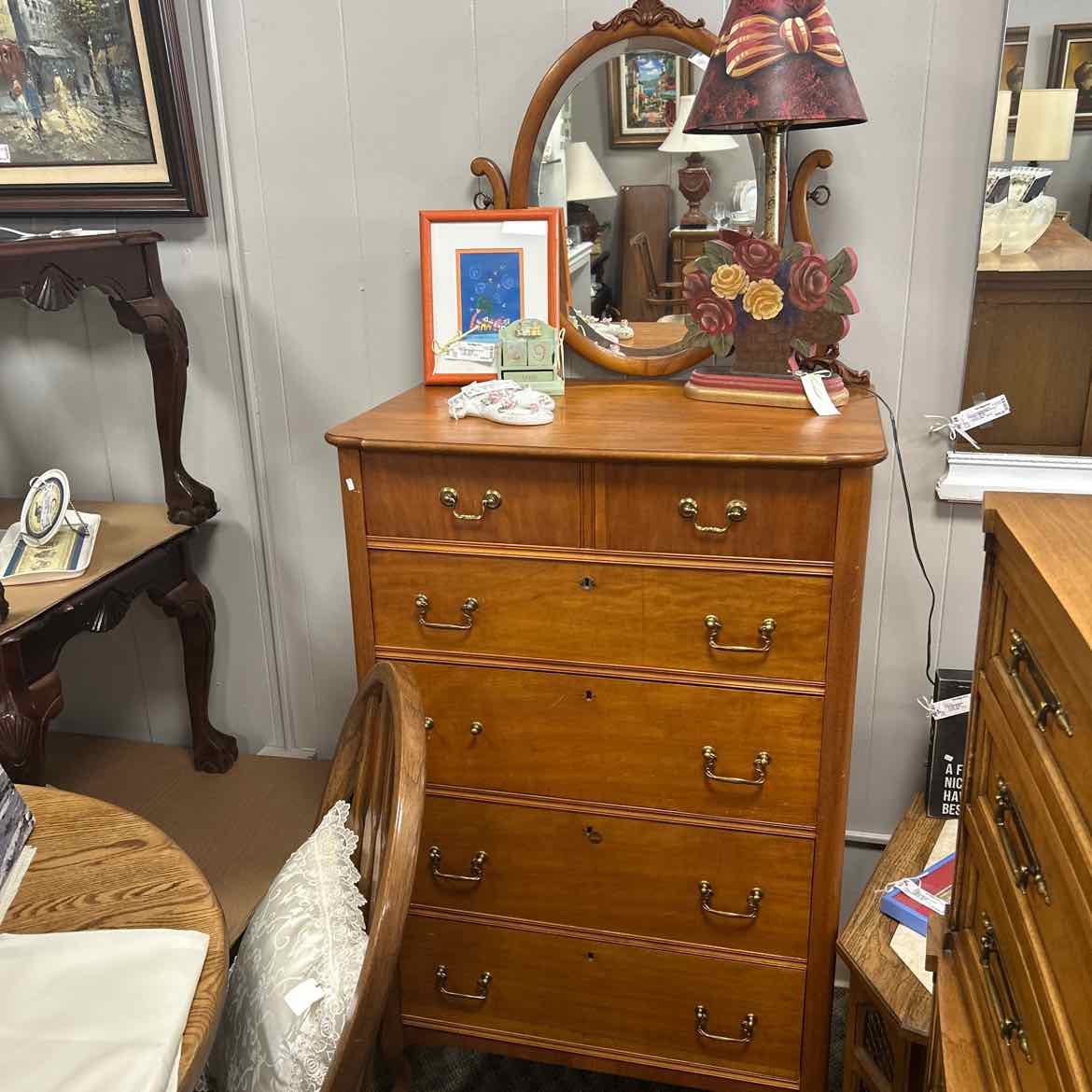 Maple Chest w/Oval Mirror
