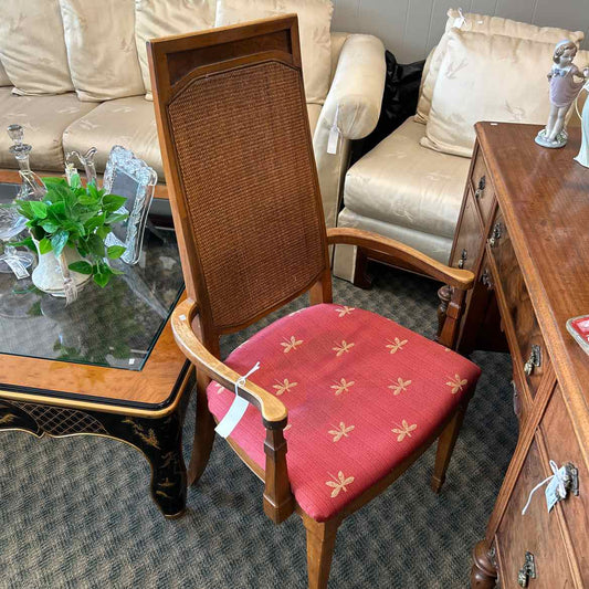 Wood Arm Chair w/Red Upholstered Seat