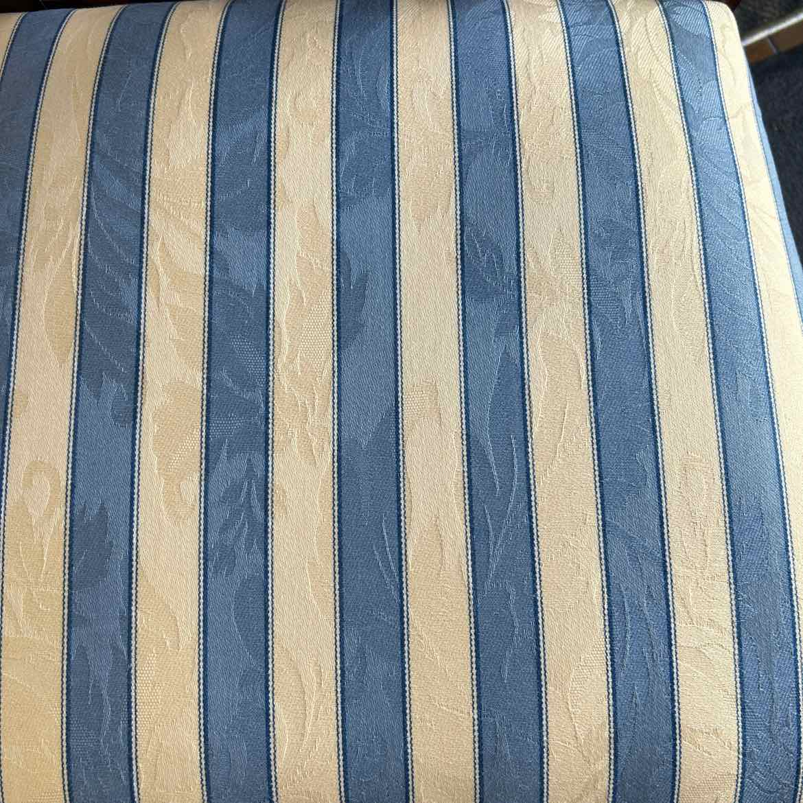 Wood Chair w/Claw Feet & Blue/Tan Upholstered Seat