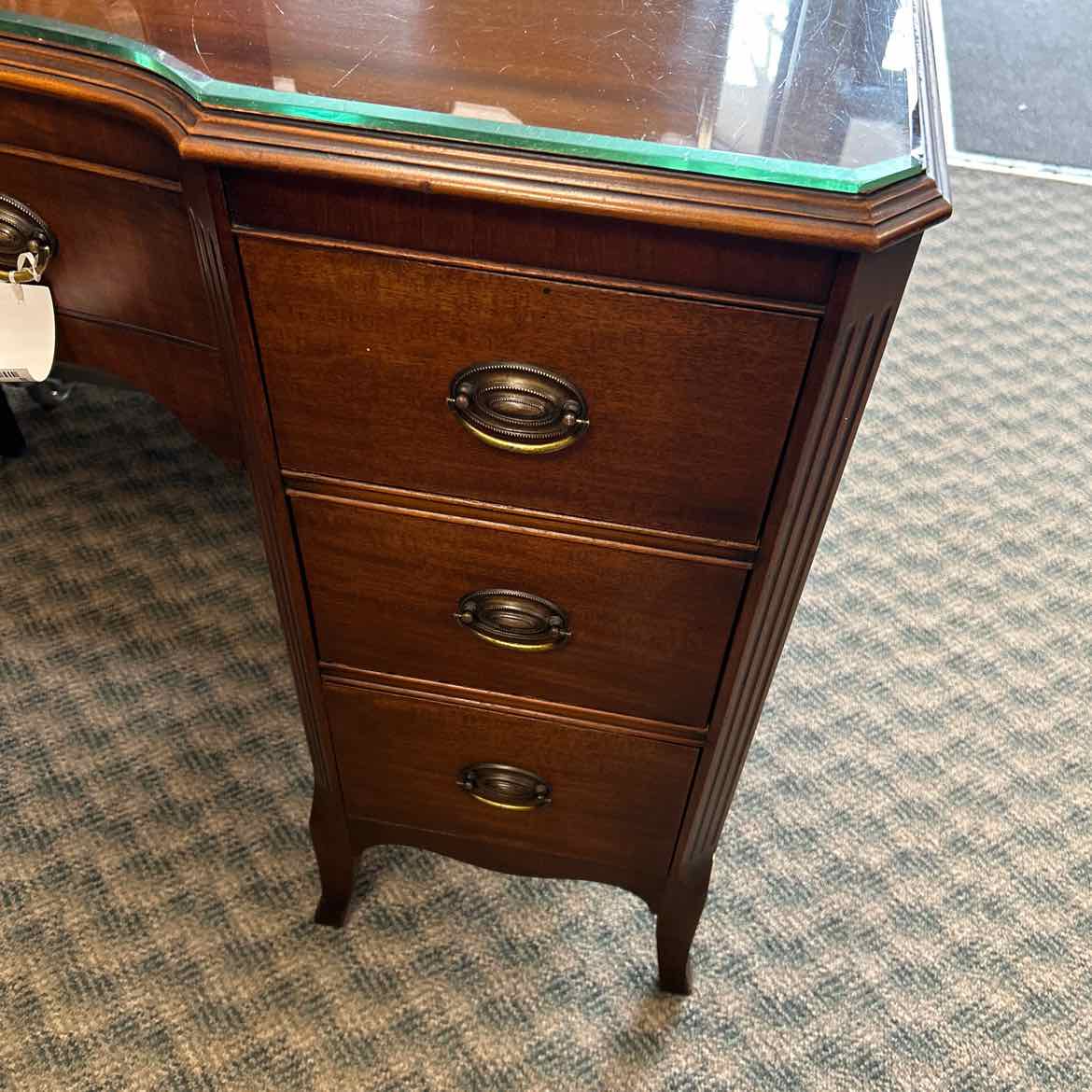 Desk w/Glass Top & Brass Handles