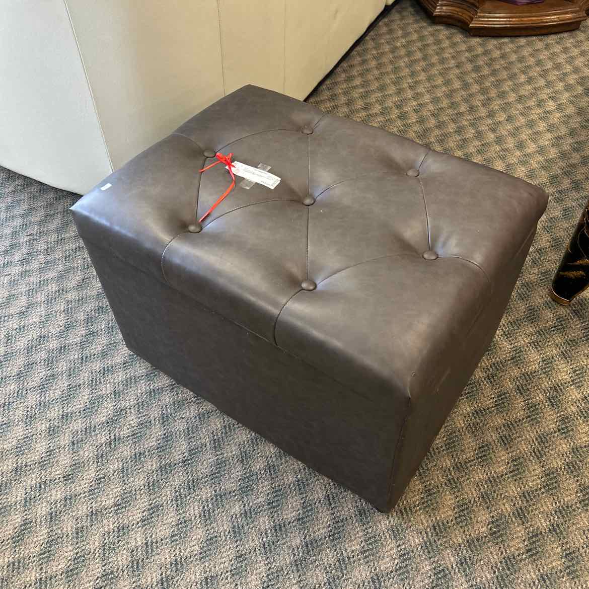 Brown Vinyl Storage Ottoman  AS IS