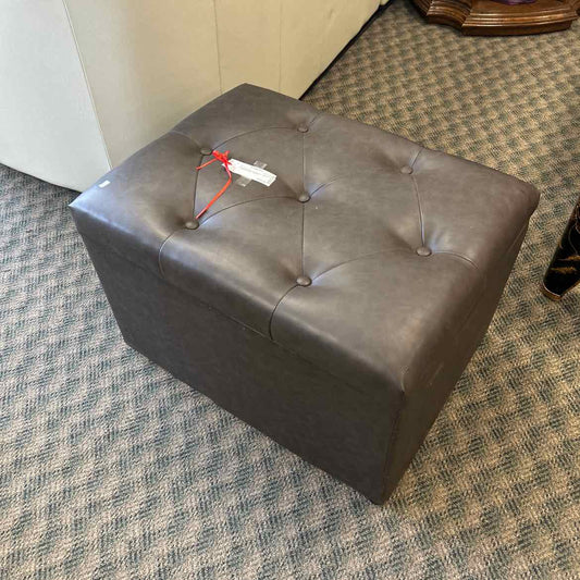 Brown Vinyl Storage Ottoman  AS IS