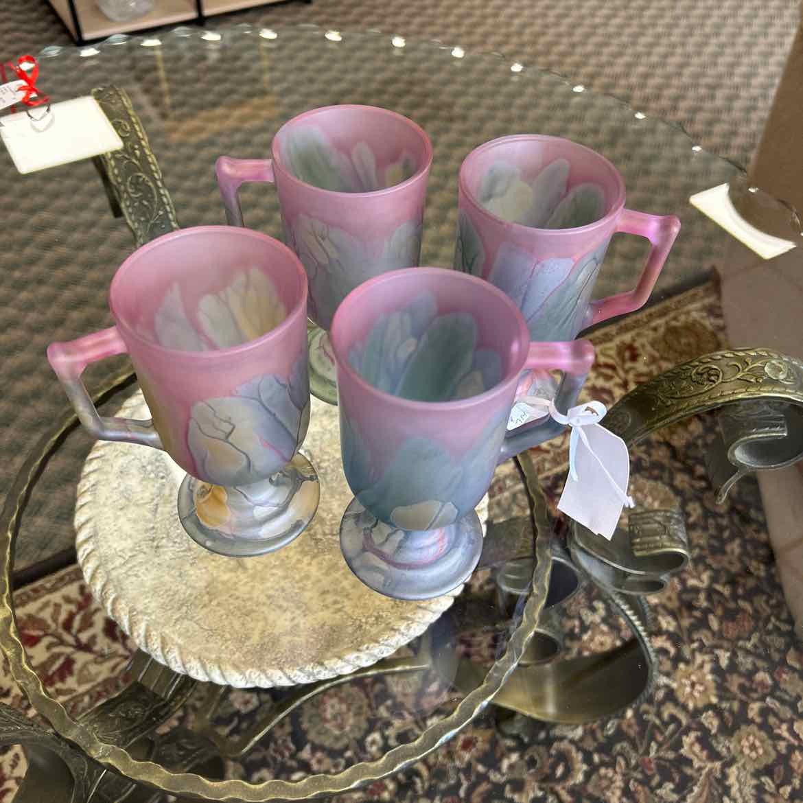4 Frosted Lavender Footed Mugs