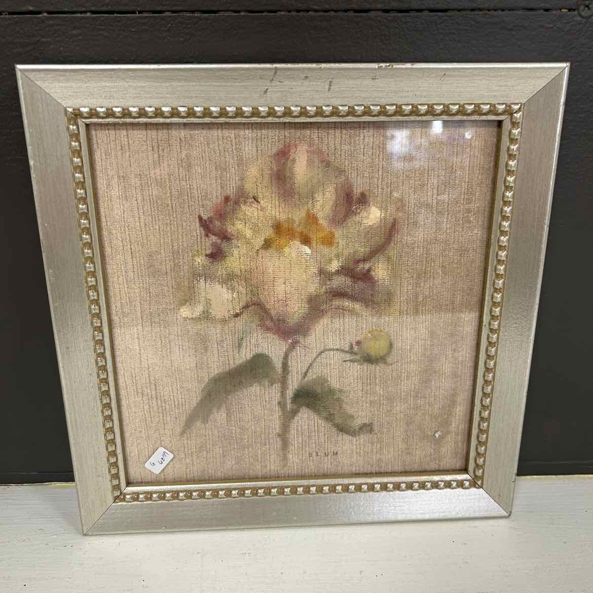 Muted White w/Lavender Flower Picture in Silver Frame