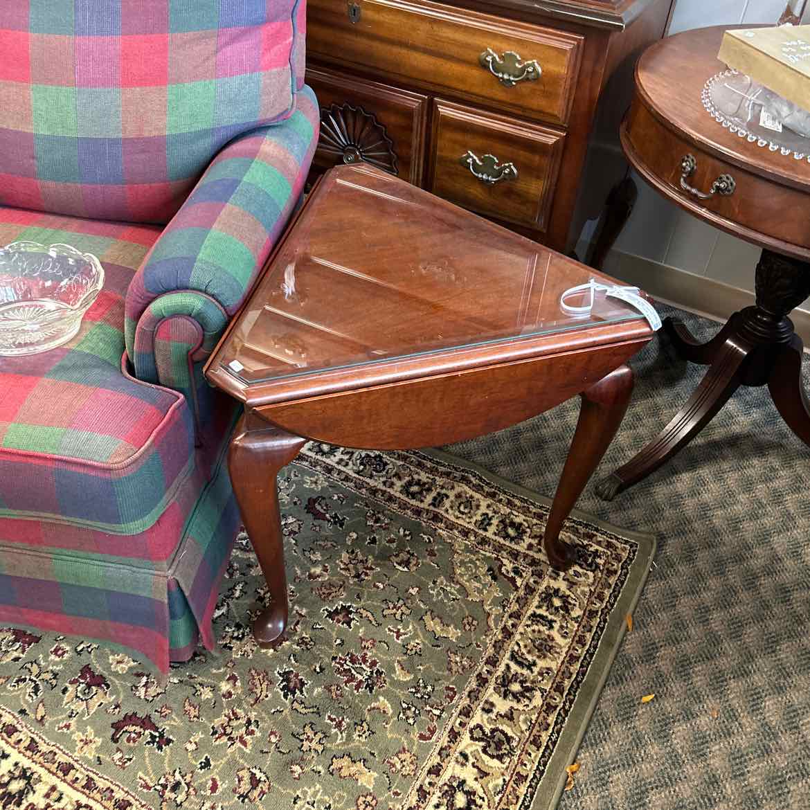 Drop Leaf Side Table w/Glass Top