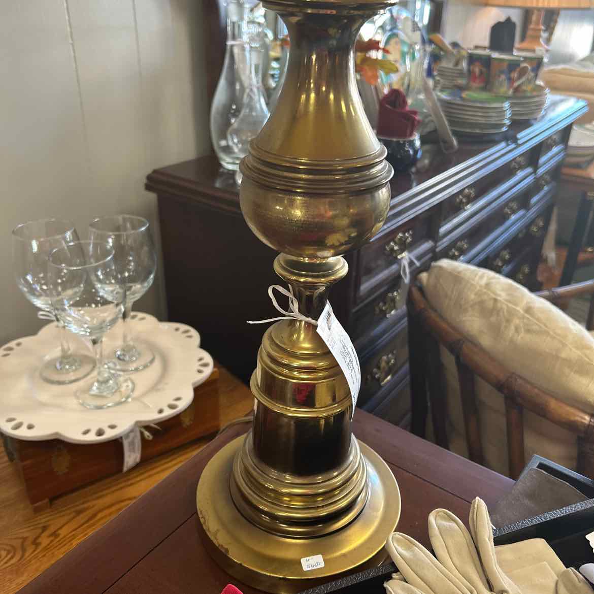 Brass Lamp w/Pleated Shade