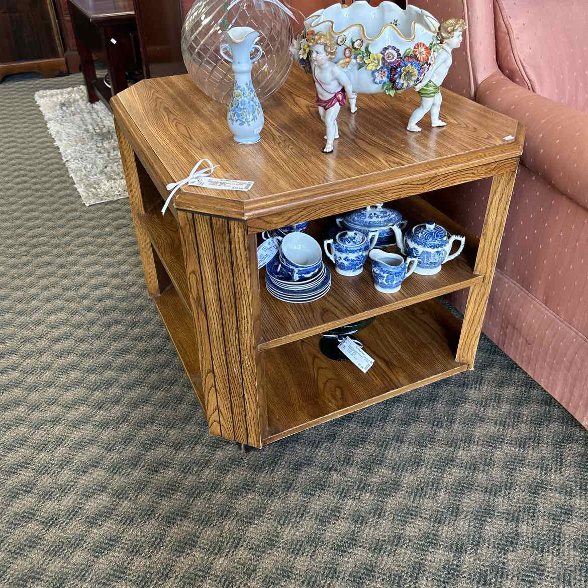 Square Wood Side Table w/2 Shelves