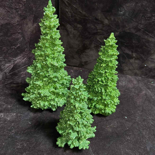 Set of 3 Green Glitter Trees