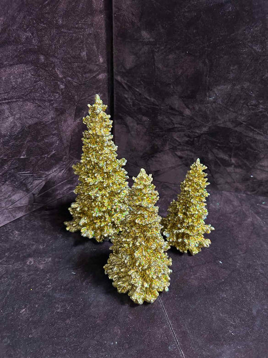 Set of 3 Gold Glitter Trees