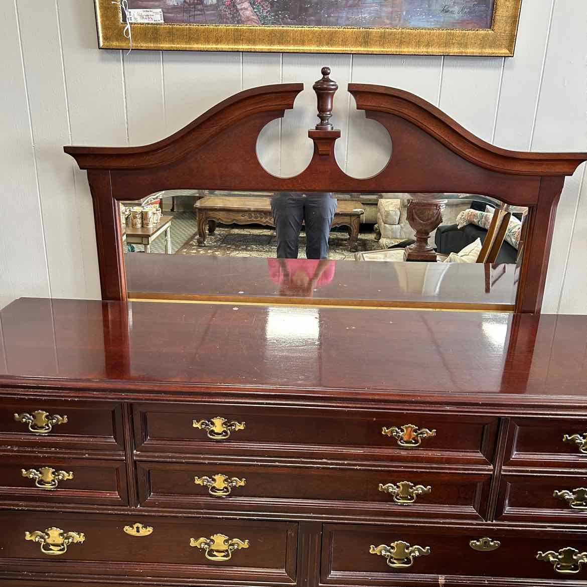 Mahogany Dresser w/Brass Handles & Mirror