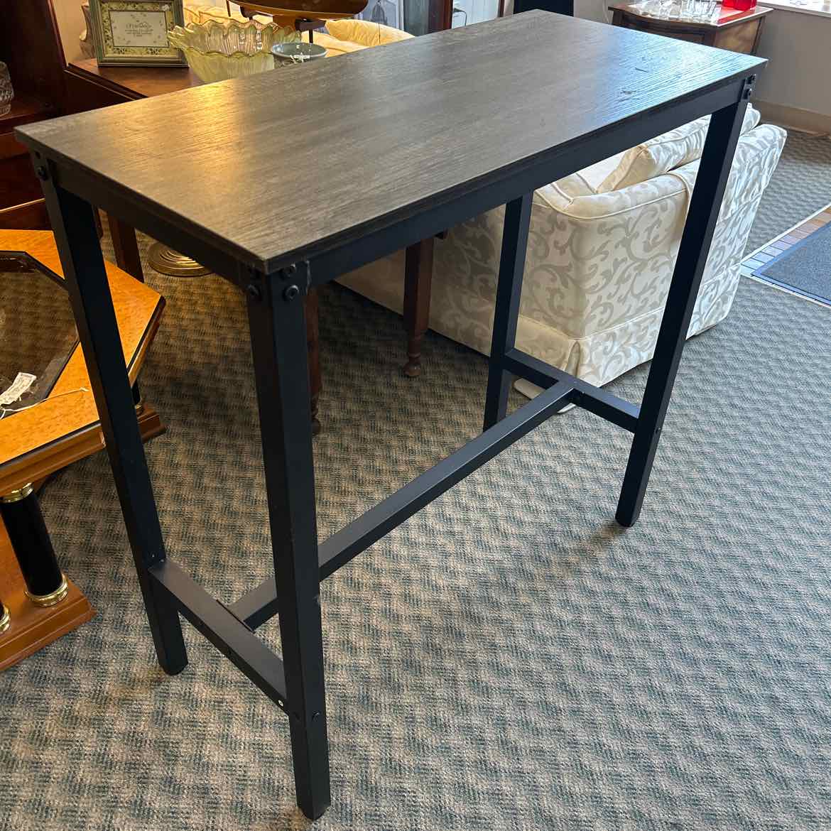 Tall Table/Bar w/Black Metal Legs and Dark Wood Top