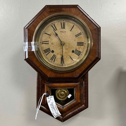 Vintage Schoolhouse Clock w/Key AS IS