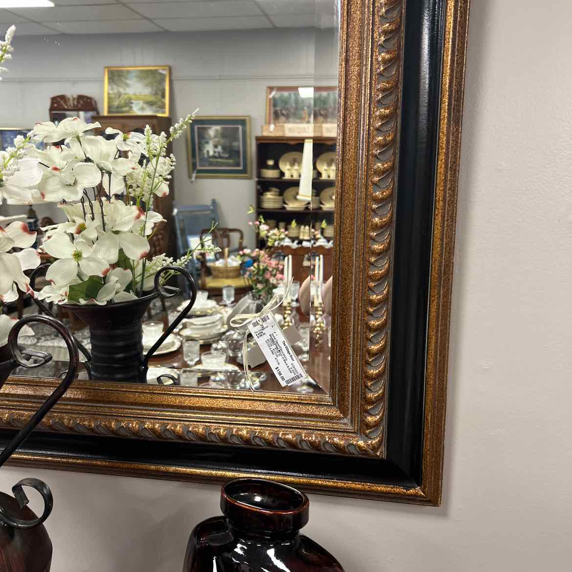 Beveled Glass Mirror in Black & Gold Frame