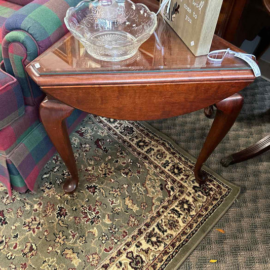 Drop Leaf Side Table w/Glass Top