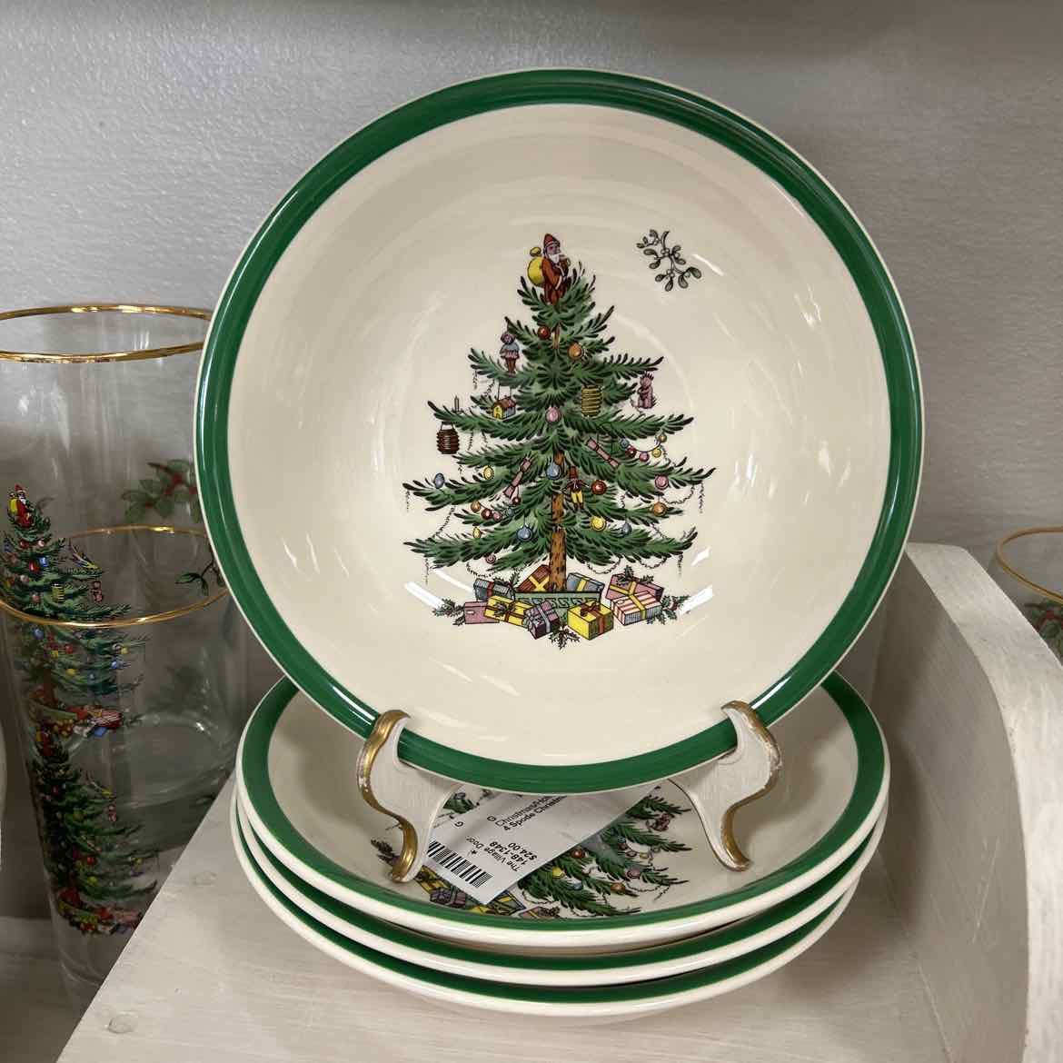4 Spode Christmas Tree Cereal Bowls