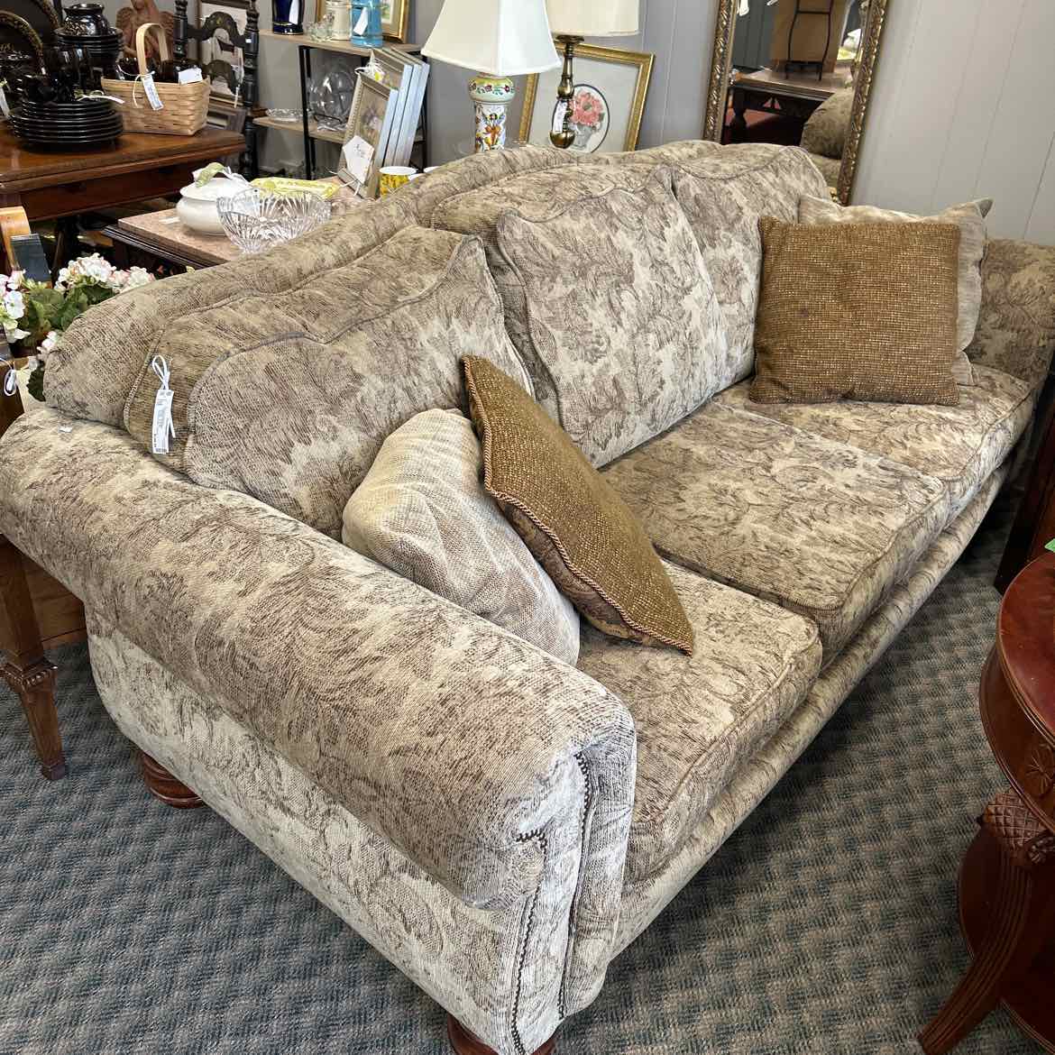 Large Tan Floral Sofa