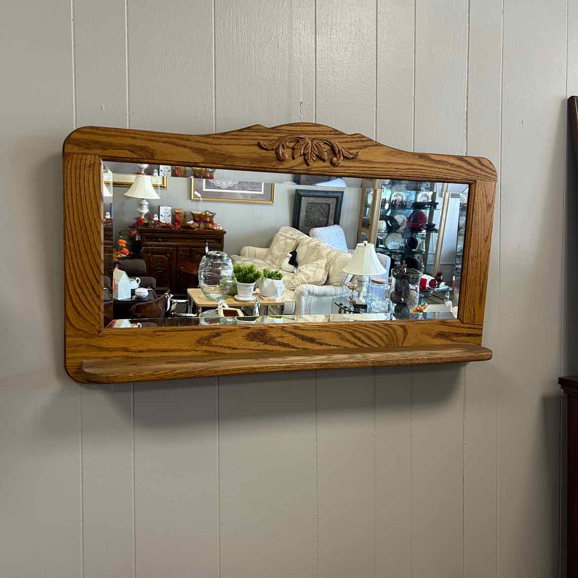 Wood Hanging Shelf w/Mirror