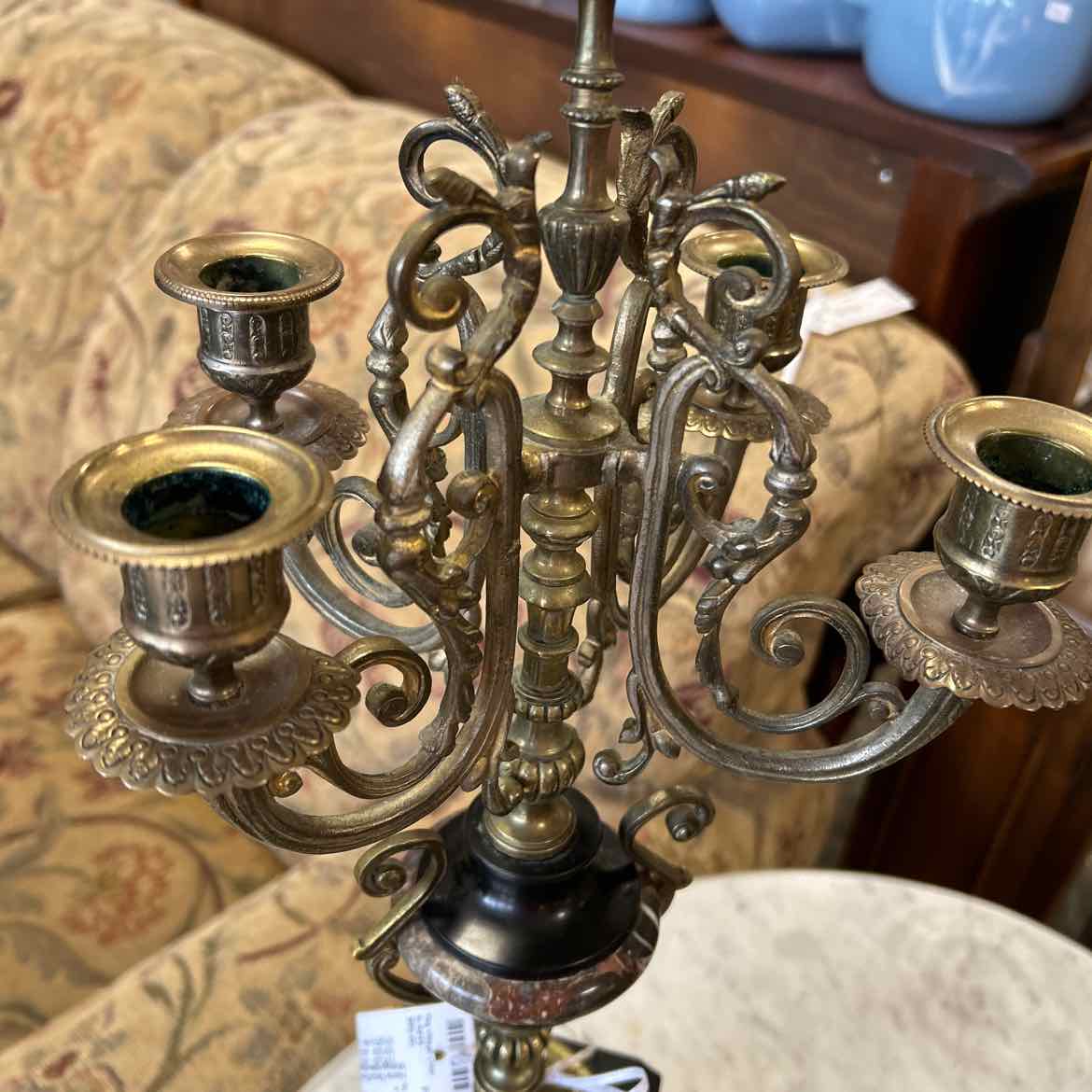 Vintage Italian Bronze & Marble Candleholder