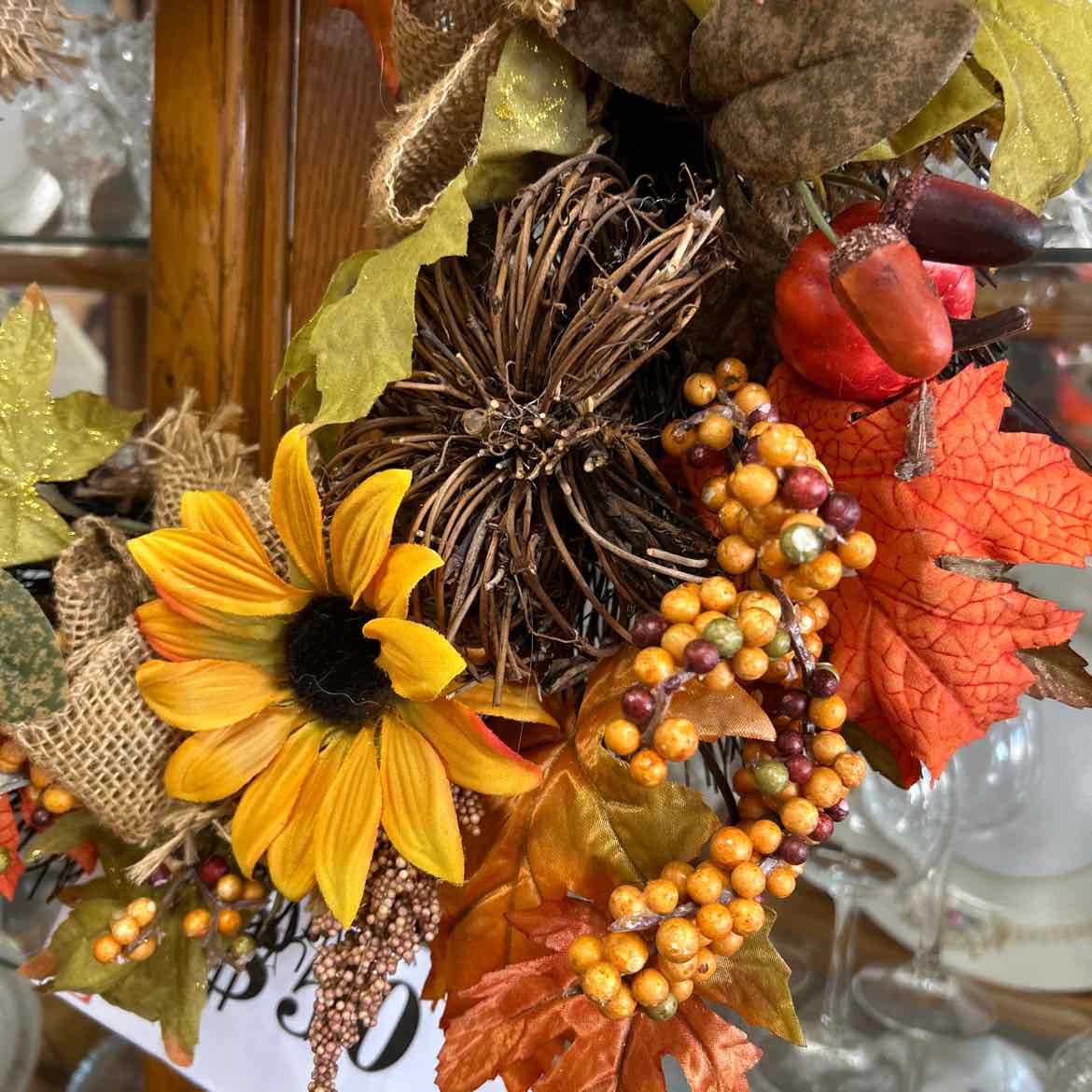 Fall Flowers Wreath w/Burlap Bow