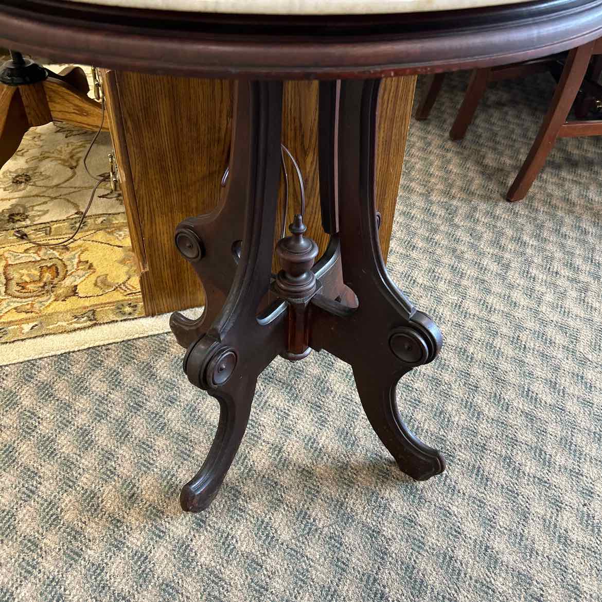 Wood Pedestal Table w/Marble Top