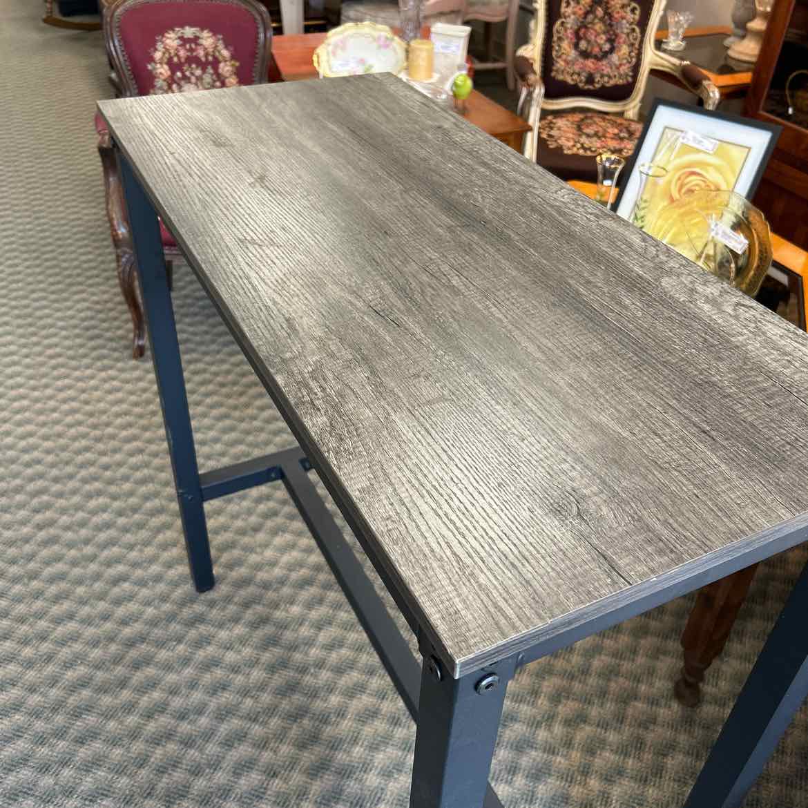 Tall Table/Bar w/Black Metal Legs and Dark Wood Top