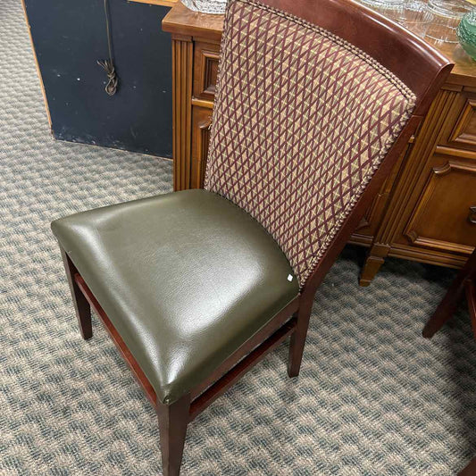 Wood Chair w/Green Seat & Upholstered Back