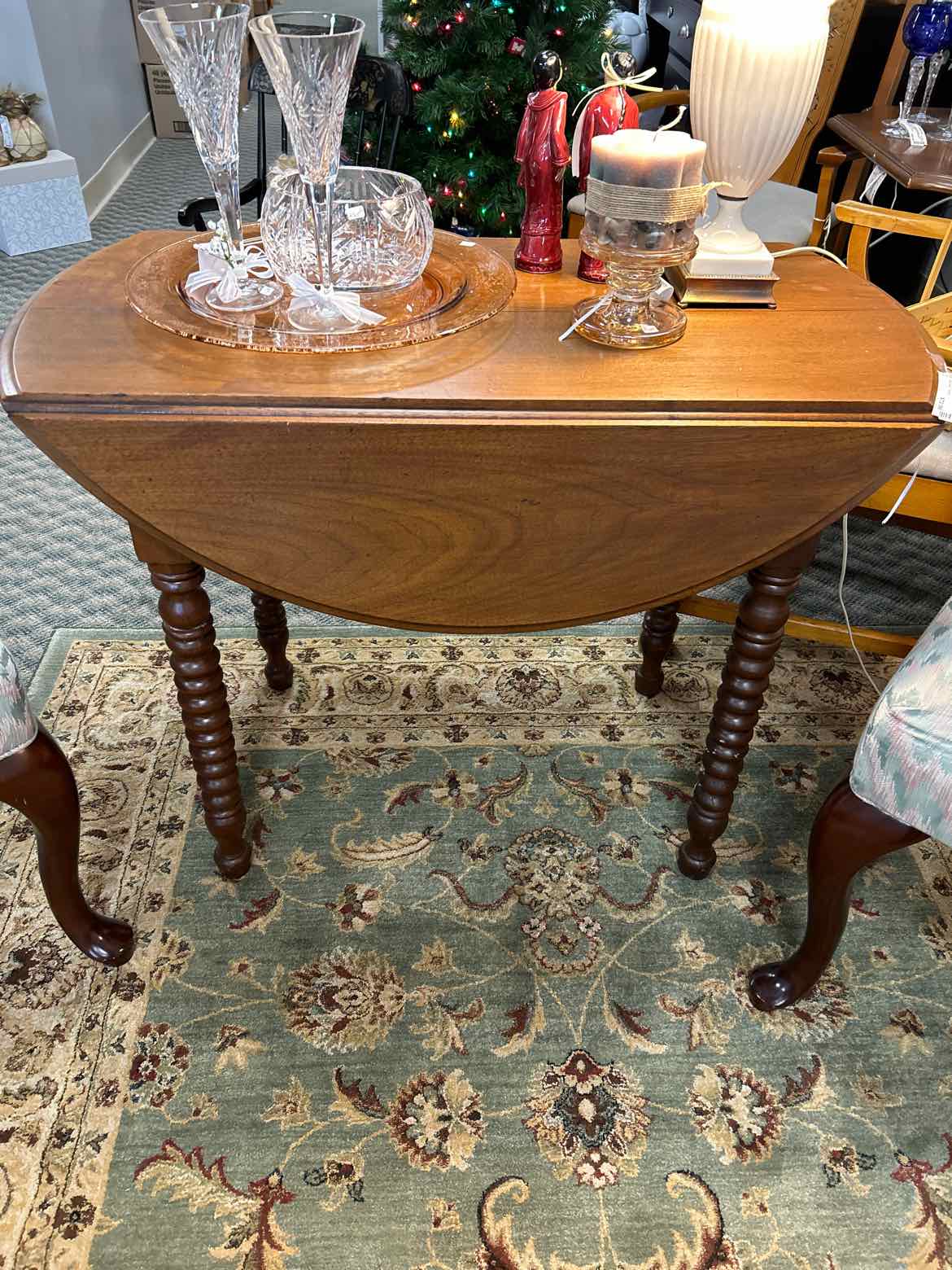 Antique Round Wood Drop Leaf Table