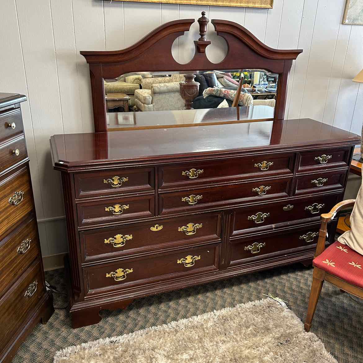 Mahogany Dresser w/Brass Handles & Mirror