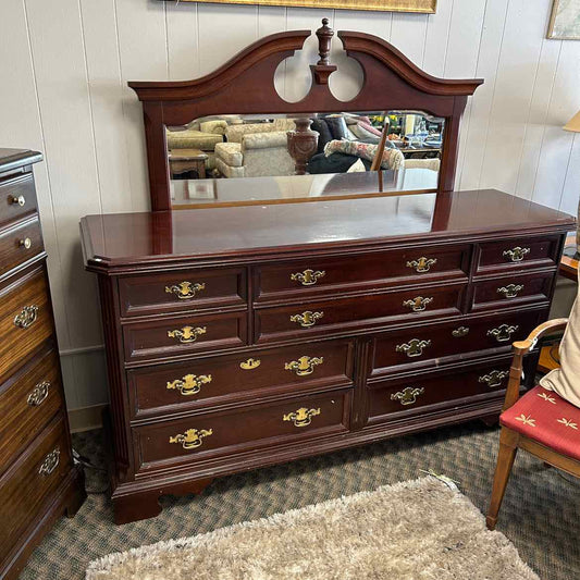 Mahogany Dresser w/Brass Handles & Mirror