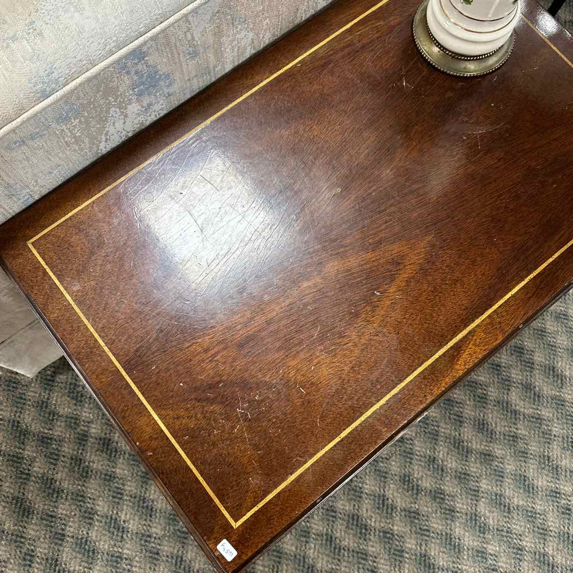 Small Wood 4 Leg Side Table w/Gold Trim