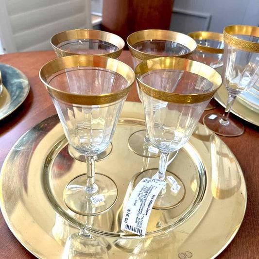 3 Haviland Wine Glasses w/Thin Gold Band