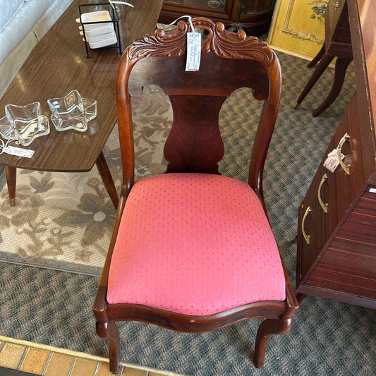 Vintage Wood Chair w/Rose Fabric Seat