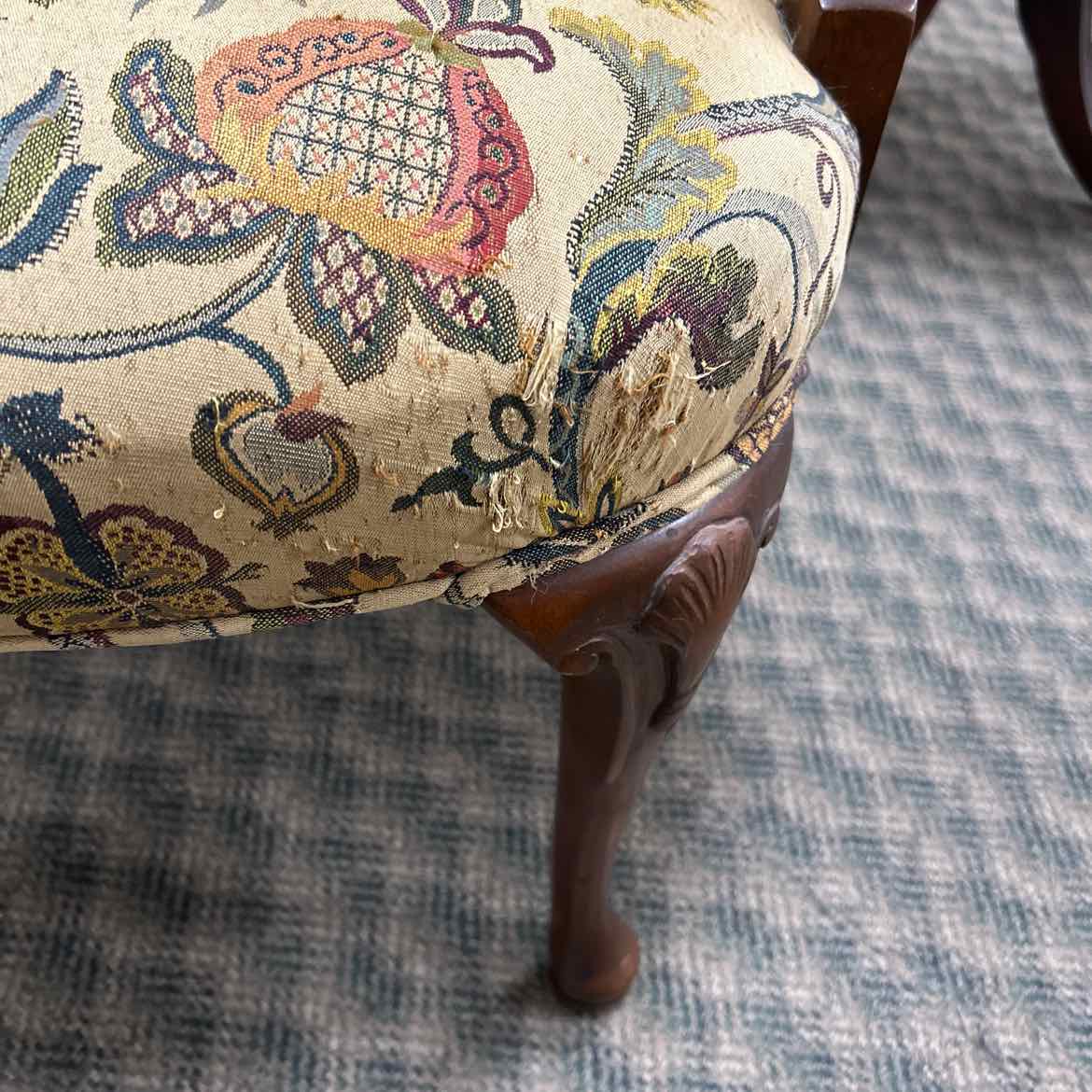 Tan Floral Upholstered Arm Chair - AS IS