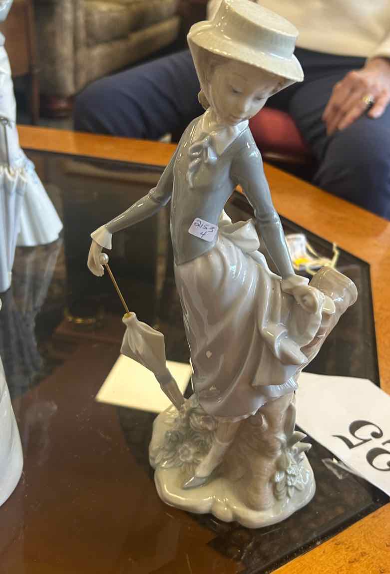 Lladro -Lady w/Umbrella Leaning on Tree