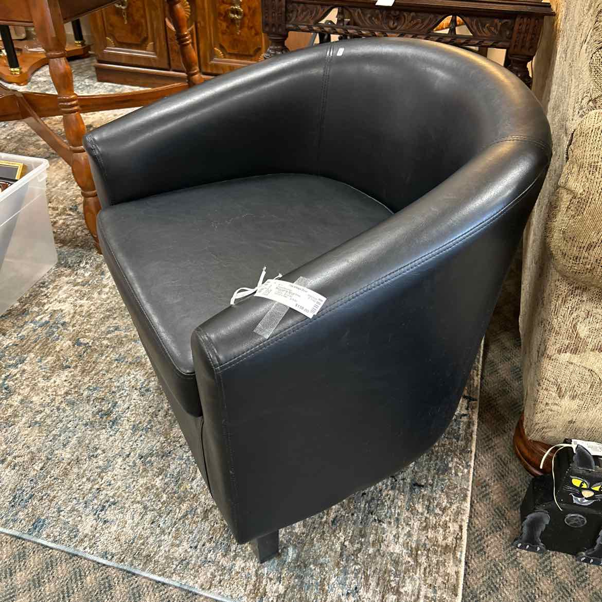 Black Leather Barrel Chair