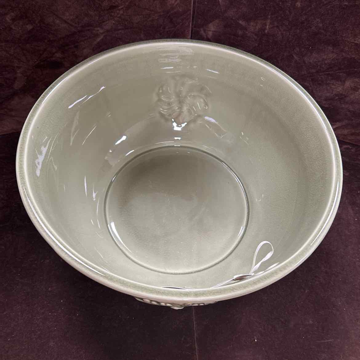 Round Moss Green Pottery Bowl