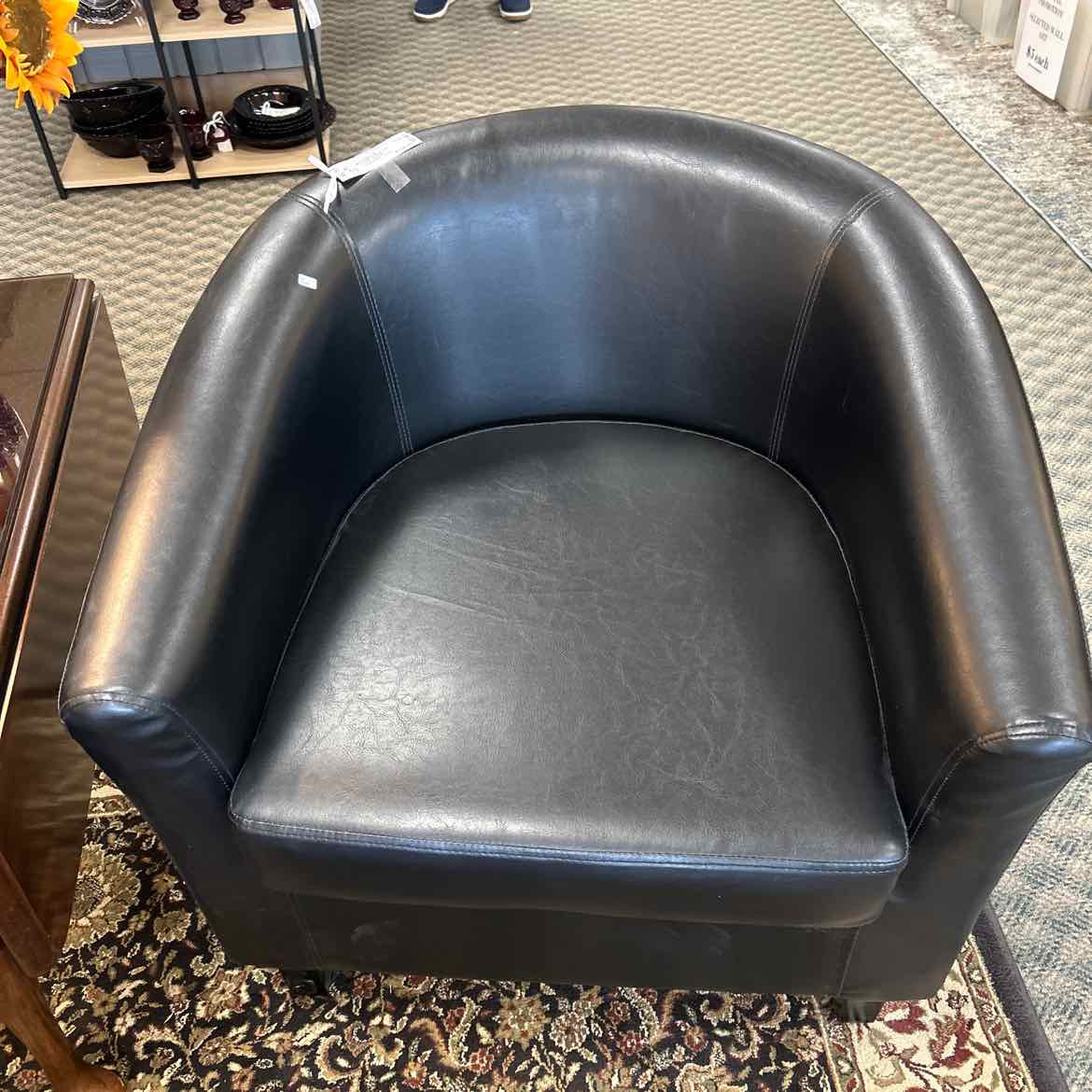 Black Leather Barrel Chair