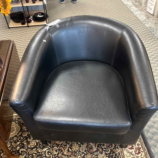Black Leather Barrel Chair